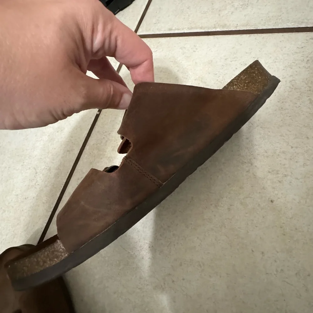 White Mountain Women's 9 Brown Leather Slide Sandals - Picture 6 of 6
